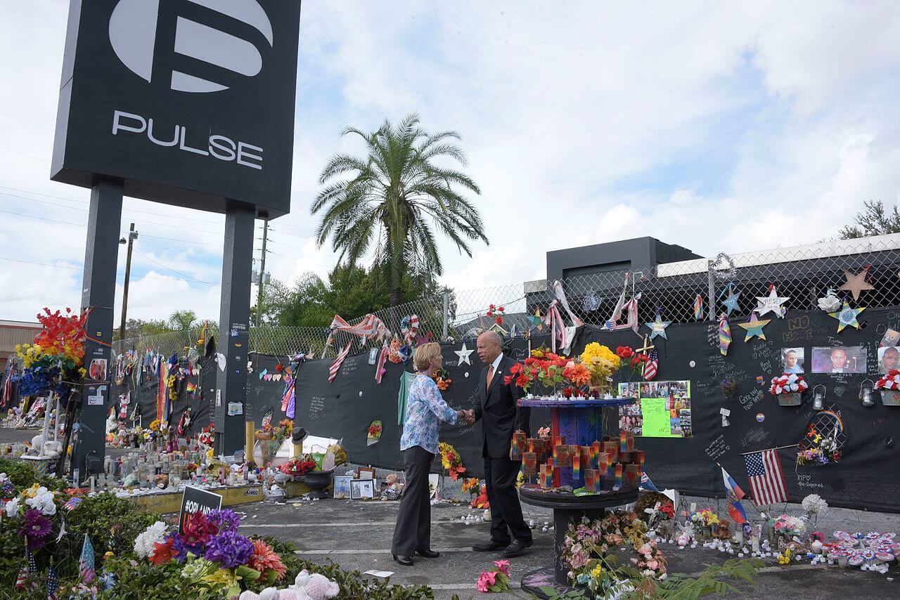 Secretary Johnson pays respects to victims of the Pulse Nightclub massacre in this September 2016 photograph.