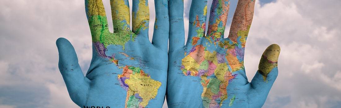 The world painted on two hands
