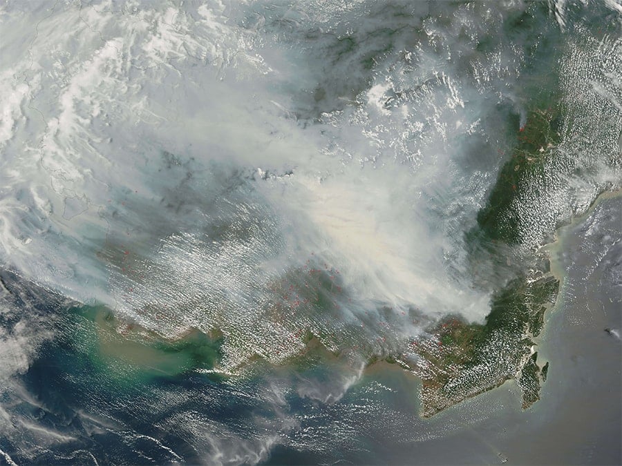 Smoke covers the island of Borneo in this 2006 image by NASA.