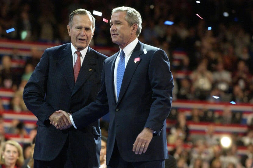 George H. W. Bush and son George W. Bush - Mike Mergen/Bloomberg/Getty via MSNBC
