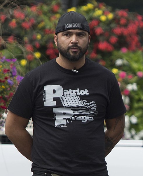 Alt-right advocate Joey Gibson in a Patriot Prayer t-shirt