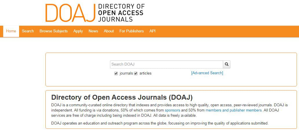 Screenshot of Directory Of Open Access Journals
