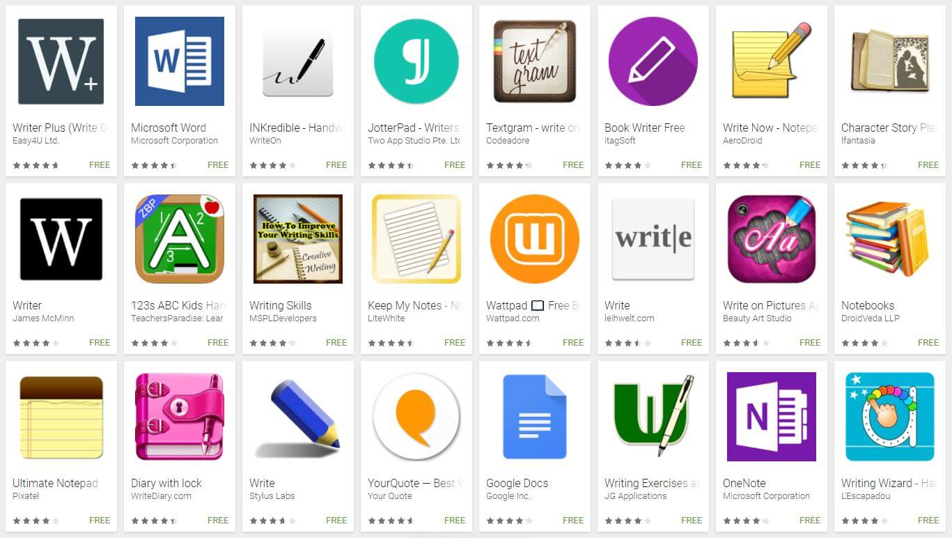 Free writing apps - Google Play store