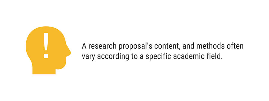 A research proposal's content, and methods often vary according to a specific academic field. | Ultius